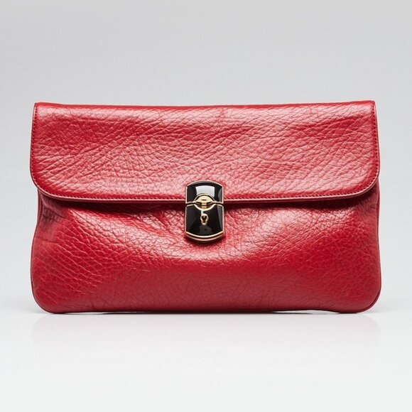 Balenciaga Red Pebbled Lambskin Leather Padlock Clutch Bag - Picture 1 of 9